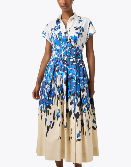 Etrelle Blue and Cream Print Cotton Shirt Dress