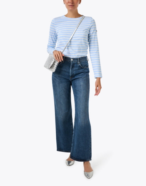 Minquidame Blue and Ivory Striped Cotton Top