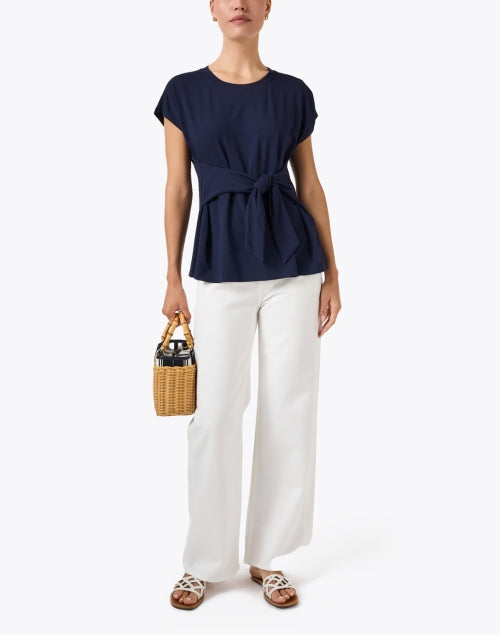 Navy Tie Front Top