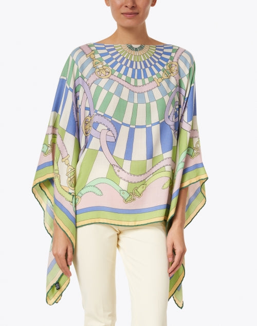 Firenze Green and Blue Silk Cashmere Poncho