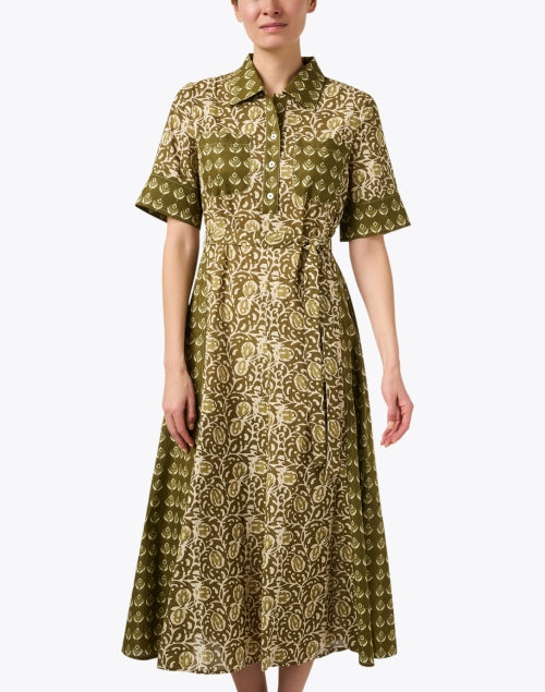 Green Multi Print Shirt Dress