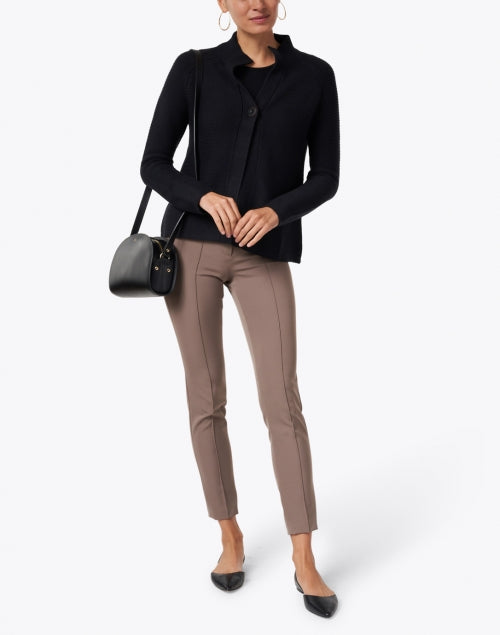 Black Scoop Neck Elbow Sleeve Stretch Viscose Top