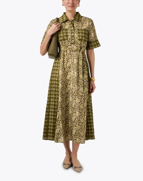 Green Multi Print Shirt Dress
