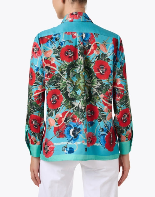 Blue and Red Print Silk Shirt