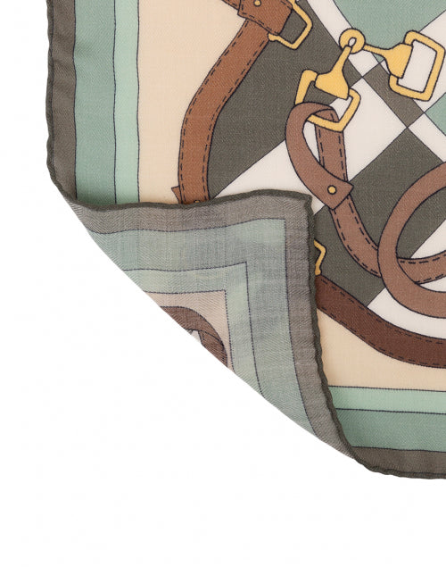 Green and Brown Saddle Printed Silk Cashmere Scarf